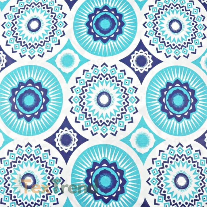 Baumwolle 100% Mandala-Muster türkis auf weißem Hintergrund  
