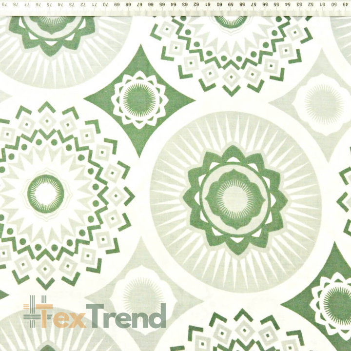 Baumwolle 100% Mandala-Muster salbeigrün auf weißem Hintergrund  