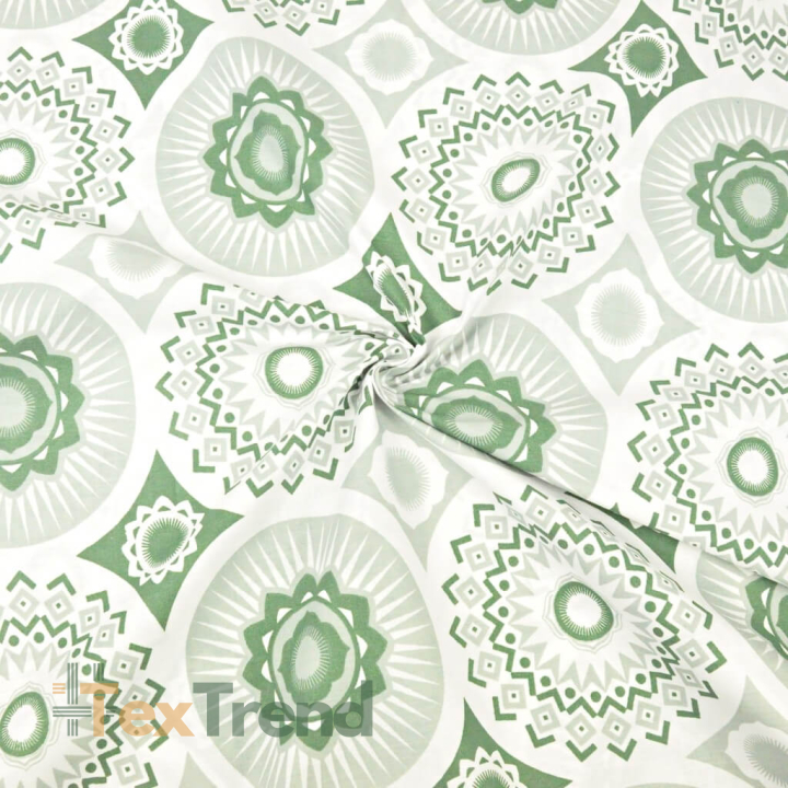 Baumwolle 100% Mandala-Muster salbeigrün auf weißem Hintergrund  