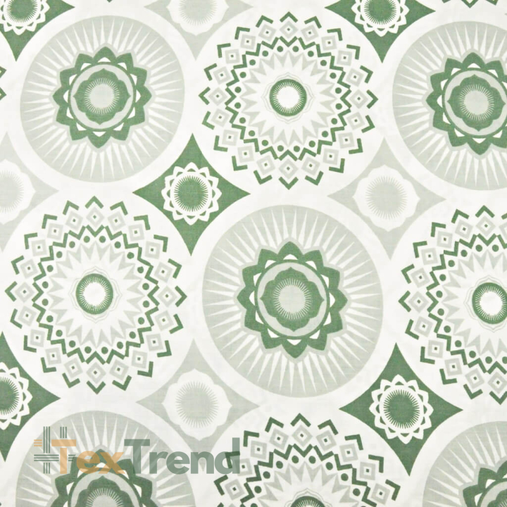 Baumwolle 100% Mandala-Muster salbeigrün auf weißem Hintergrund  
