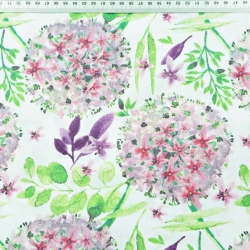 100% Baumwolle Knoblauchblumen rosa-grün auf weißem Hintergrund - 220cm  