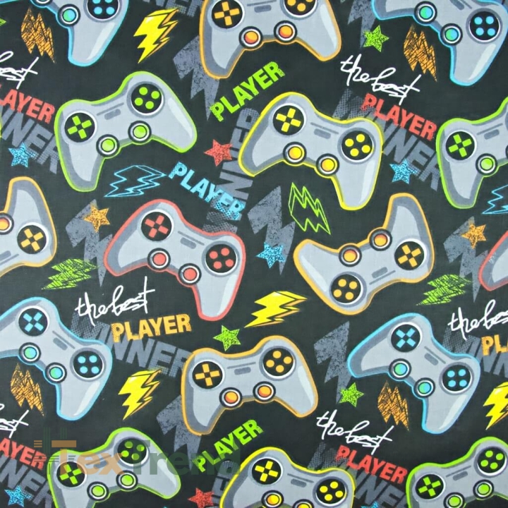 Baumwolle 100% Computerspiele auf schwarzem Hintergrund  