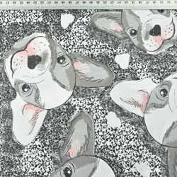 100% Baumwolle Bulldoggen grau-weiß mit rosa  