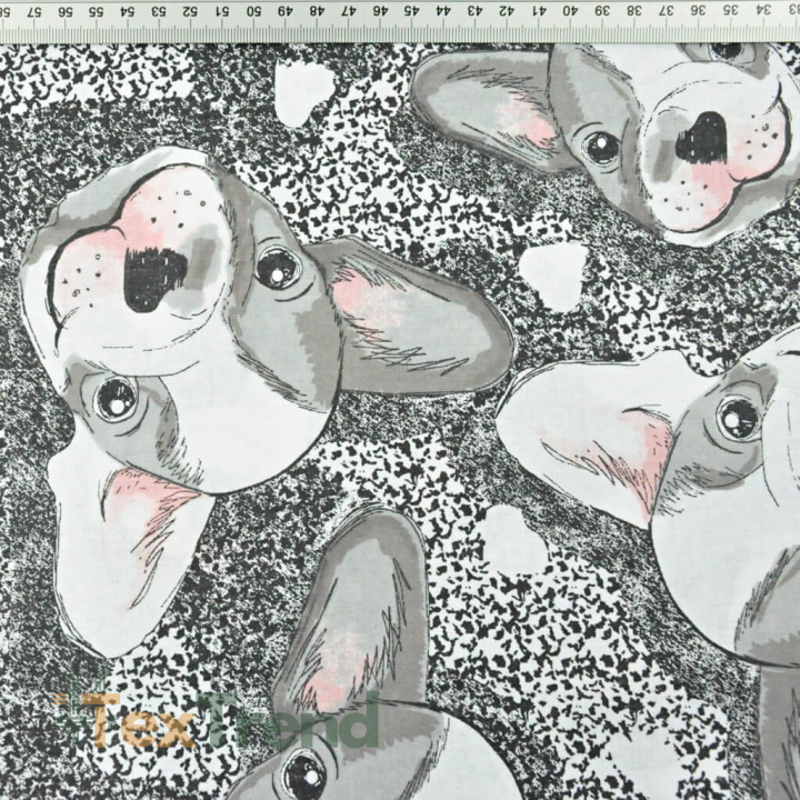 100% Baumwolle Bulldoggen grau-weiß mit rosa  
