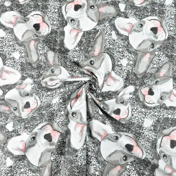 100% Baumwolle Bulldoggen grau-weiß mit rosa  