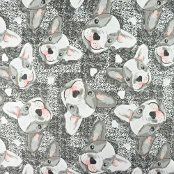 100% Baumwolle Bulldoggen grau-weiß mit rosa  