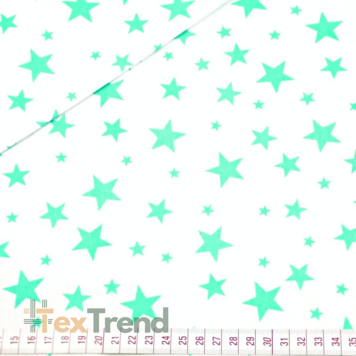 Baumwolle 100% kleine und große neue Sternchen mint auf weißem Hintergrund  