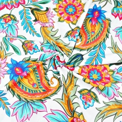 Baumwolle 100% orientalische Blumenmuster bunt auf weißem Hintergrund - 220cm  