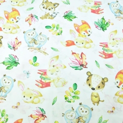 100% Baumwolle bunte Tiere mit Büchern auf weißem Hintergrund  