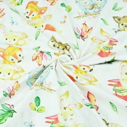 100% Baumwolle bunte Tiere mit Büchern auf weißem Hintergrund  