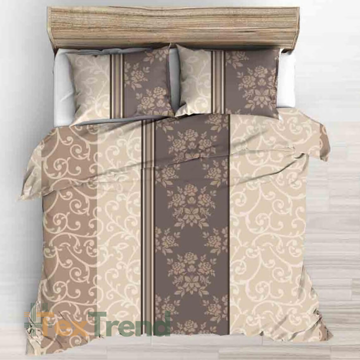 Baumwolle 100% Blumen und Ornamente in beige-braunen Streifen - 220cm