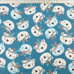 100% Baumwolle Indianerbären auf meerblauem Hintergrund  