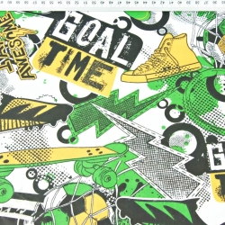 Baumwolle 100% Jugendmuster grün-orange auf weißem Hintergrund  