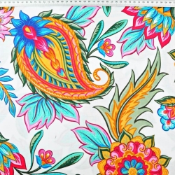 Baumwolle 100% orientalische Blumenmuster bunt auf weißem Hintergrund  