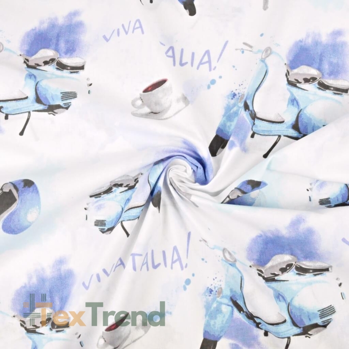 100% Baumwolle Roller violett-blau auf weißem Hintergrund  