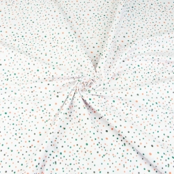 Baumwolle 100% Punkte Kieselsteine grün-ziegelrot auf weißem Hintergrund  