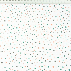 Baumwolle 100% Punkte Kieselsteine grün-ziegelrot auf weißem Hintergrund  