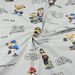 100% Baumwolle coole Bären auf grauem Hintergrund  