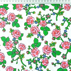Baumwolle 100% Krakauer Muster Rosen auf weißem Hintergrund  