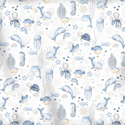 Baumwolle 100% Blauer Ozean auf weißem Hintergrund  