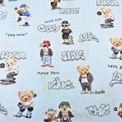 100% Baumwolle coole Bären auf himmelblauem Hintergrund  