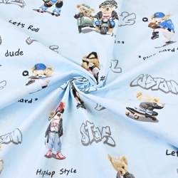 100% Baumwolle coole Bären auf himmelblauem Hintergrund  