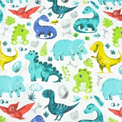 Baumwolle 100% Dinosaurier mit rotem Pterodaktylus auf weißem Hintergrund  