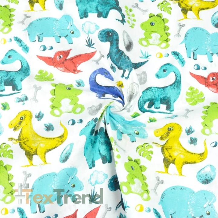 Baumwolle 100% Dinosaurier mit rotem Pterodaktylus auf weißem Hintergrund  