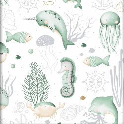 Baumwolle 100% Grüner Ozean auf weißem Hintergrund  