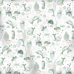 Baumwolle 100% Grüner Ozean auf weißem Hintergrund  