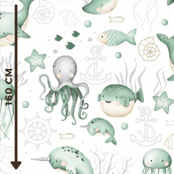 Baumwolle 100% Grüner Ozean auf weißem Hintergrund  