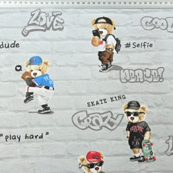 100% Baumwolle coole Bären auf grauem Ziegelhintergrund  