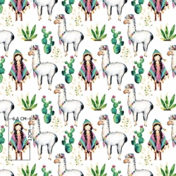 100% Baumwolle Alpakas mit Peruanerin auf weißem Hintergrund  