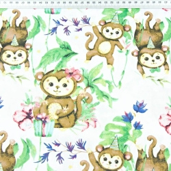 Baumwolle 100% Äffchen auf Geburtstagsfeiern auf weißem Hintergrund  