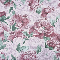 Baumwolle 100% Pfingstrosen rot-rosa in Blättern  