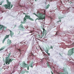 Baumwolle 100% Pfingstrosen rot-rosa in Blättern  