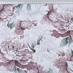 Baumwolle 100% Pfingstrosen bordeaux-grau in Blättern  