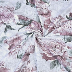 Baumwolle 100% Pfingstrosen bordeaux-grau in Blättern  