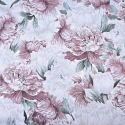 Baumwolle 100% Pfingstrosen bordeaux-grau in Blättern  