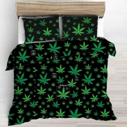 Baumwolle 100% grüne Hanfblätter auf schwarzem Hintergrund  