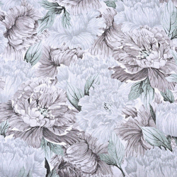 Baumwolle 100% Pfingstrosen braun-grau in Blättern  