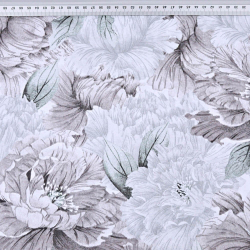 Baumwolle 100% Pfingstrosen braun-grau in Blättern  