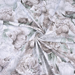 Baumwolle 100% Pfingstrosen braun-grau in Blättern  