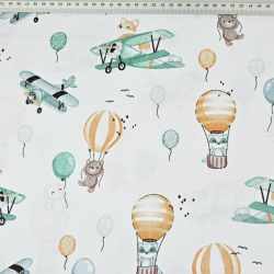 Baumwolle 100% Kuscheltiere in Flugzeugen und Ballons auf weißem Hintergrund  