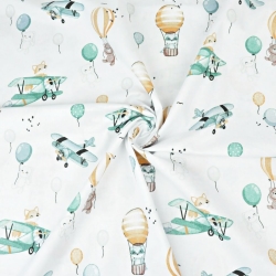 Baumwolle 100% Kuscheltiere in Flugzeugen und Ballons auf weißem Hintergrund  