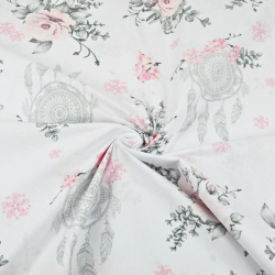 100% Baumwolle Traumfänger mit rosa Rosen auf weißem Hintergrund  