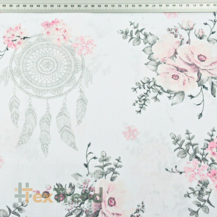 100% Baumwolle Traumfänger mit rosa Rosen auf weißem Hintergrund  