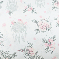 100% Baumwolle Traumfänger mit rosa Rosen auf weißem Hintergrund  