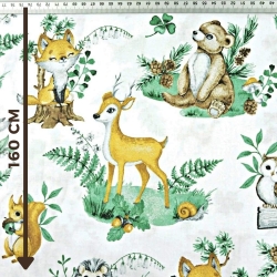 Baumwolle 100% Tiere, Reh und Bären auf weißem Hintergrund  