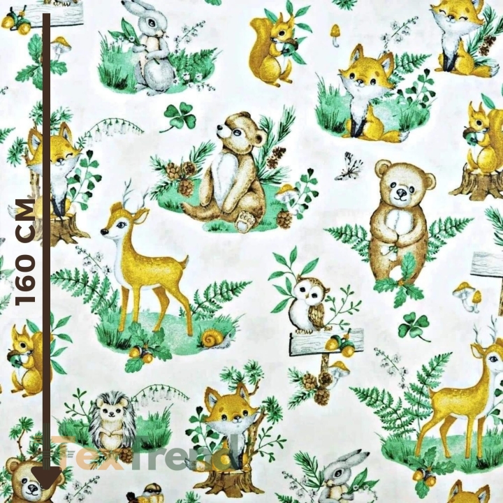 Baumwolle 100% Tiere, Reh und Bären auf weißem Hintergrund